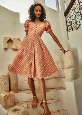 $440 NEW Caroline Constas Savannah Dress Blush White Polka Dot Puff Sleeve  XS | eBay