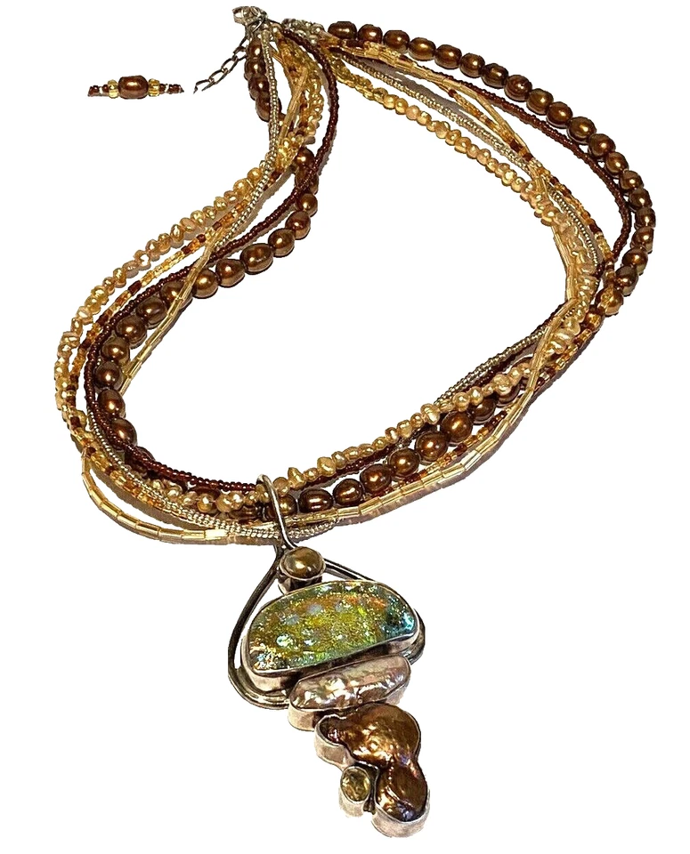 PATTI QUINN СЕРЕБРО ЖЕМЧУГ СТЕКЛА СТУДИИ РЕМЕСЛЕННИКА СОВРЕМЕННЫЙ ПОДВЕСКА ОЖЕРЕЛЬЕ - Изображение 3 из 4