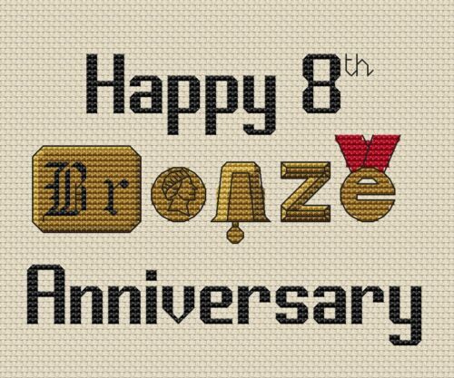 8th (Bronze) Anniversary Cross Stitch Design (kit or chart) - Picture 1 of 1