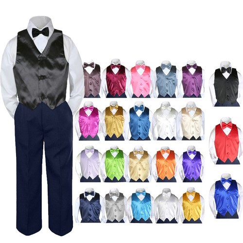 4pc Baby Toddlers Kids Boys Bow Tie Vest Suit Set Formal NAVY Pants size S-8 - Picture 2 of 26