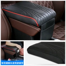 Stripe Car Armrest Cushion Center Console Box PU Leather w/Front Storage Bag