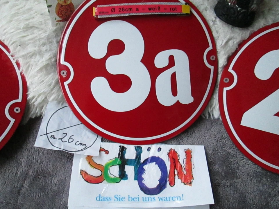 Runde Hausnummer Ø 26 cm weiß/Rot Emaille 1a, 2a, 3a, 4a, 5a 6a, 7a, 8a, 9a, 10a - Image 3 of 4