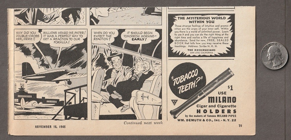 1946 MILANO CIGARETTE/Cigar HOLDERS Magazine AD~Wm. Demuth~ROSICRUCIANS/San  Jose