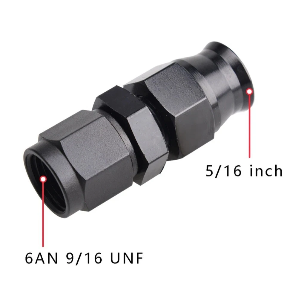AN-6 BLACK Straight FEMALE SWIVEL to 5/16 8mm HARDLINE TUBE Compression Fitting - Image 3 of 4