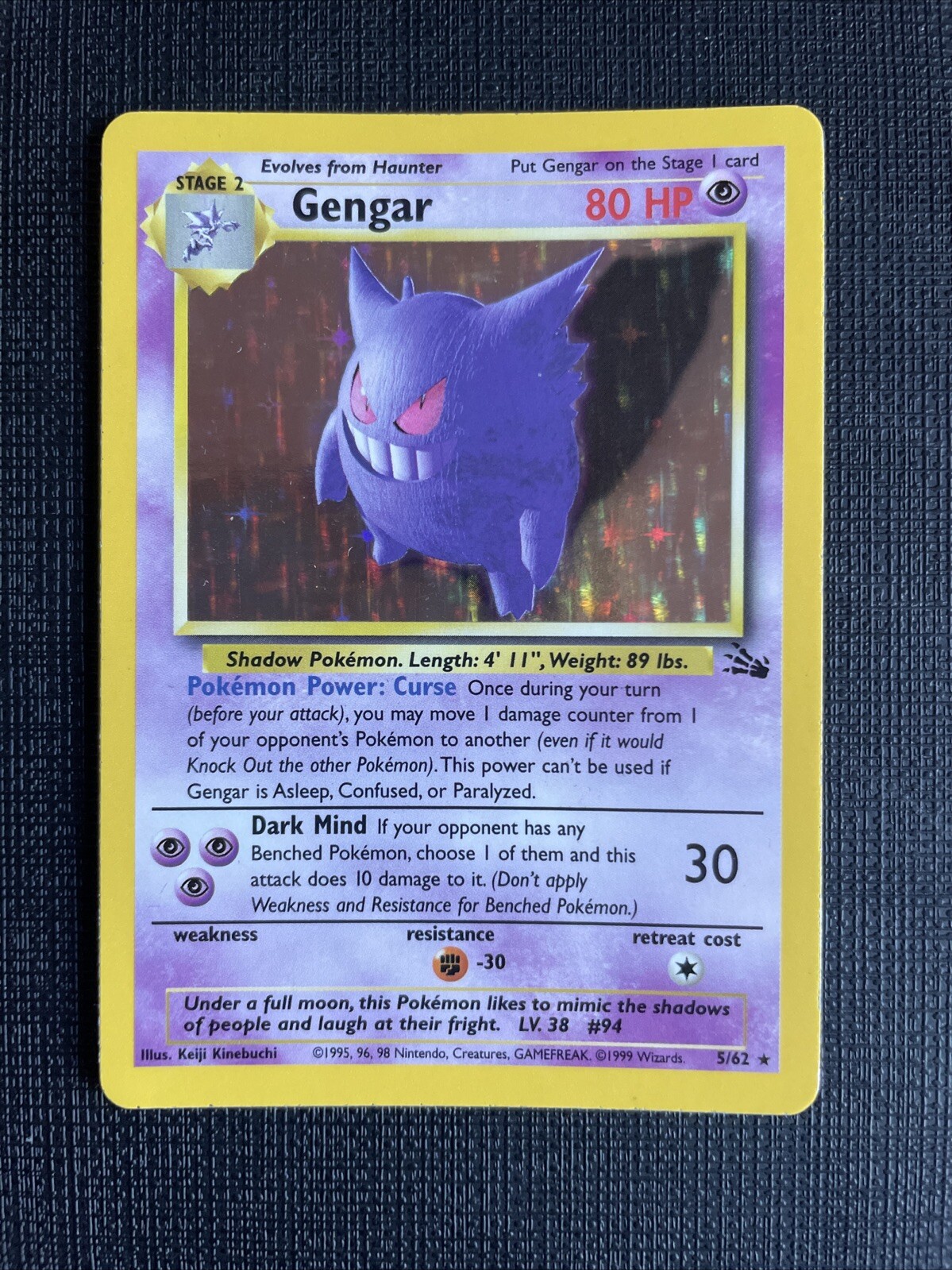 Gengar Holo Rare Fossil Set 5/62 Pokemon Card LP/NM Condition  