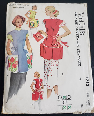 Vintage McCall's Misses Cobler APRON Printed Pattern W/Transfer #1713 SMALL10-12