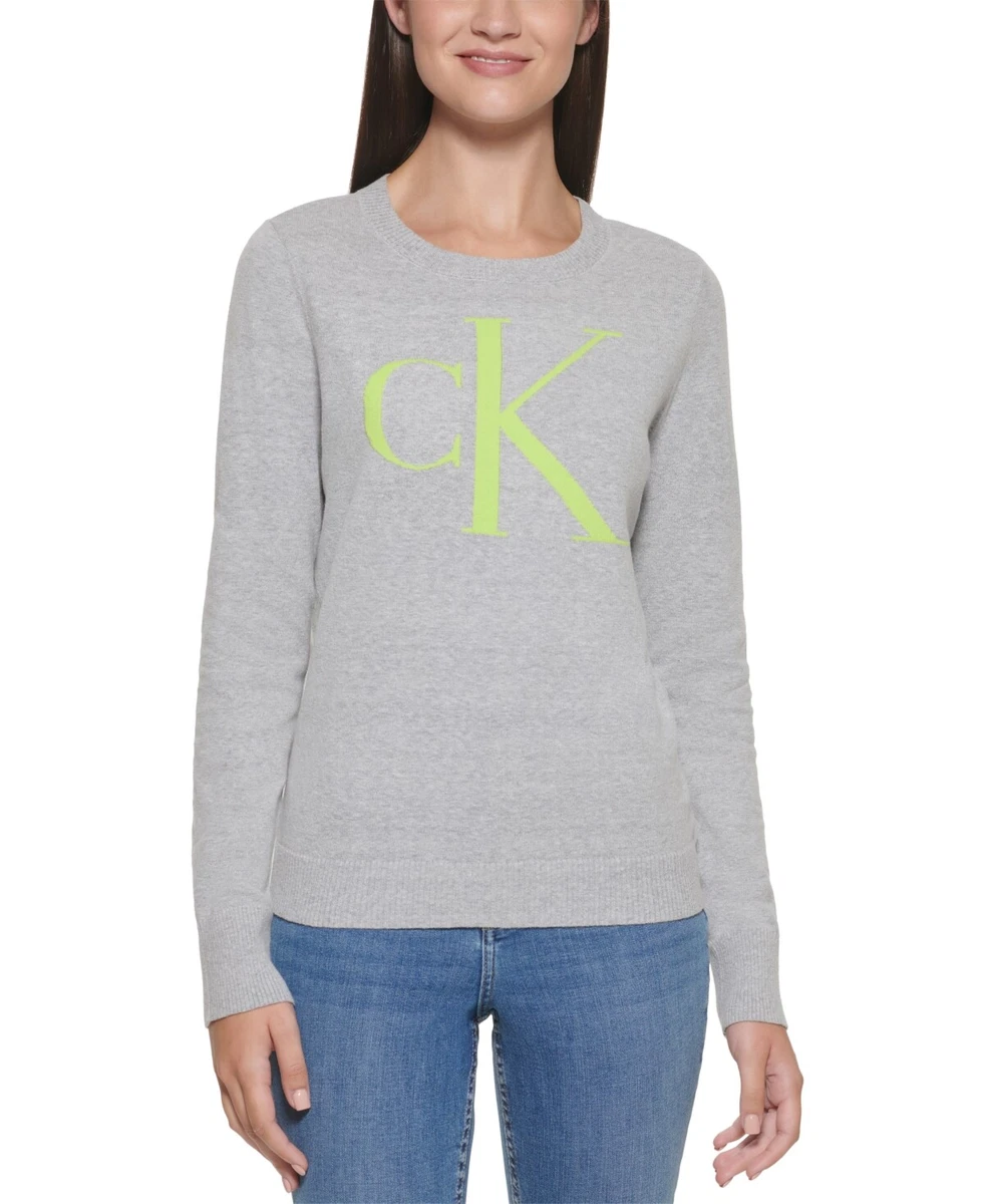 CALVIN KLEIN JEANS Women's Monogram Logo Crewneck Sweater GRay X