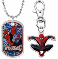 Spider-Man Key Chain and Dog Tag Necklace/Marvel comics Tin Box Gift set