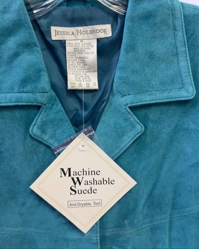 Jessica Holbrook Womens Machine Washable Suede Turquoise Blazer Jacket Sz M NWT - Picture 2 of 6