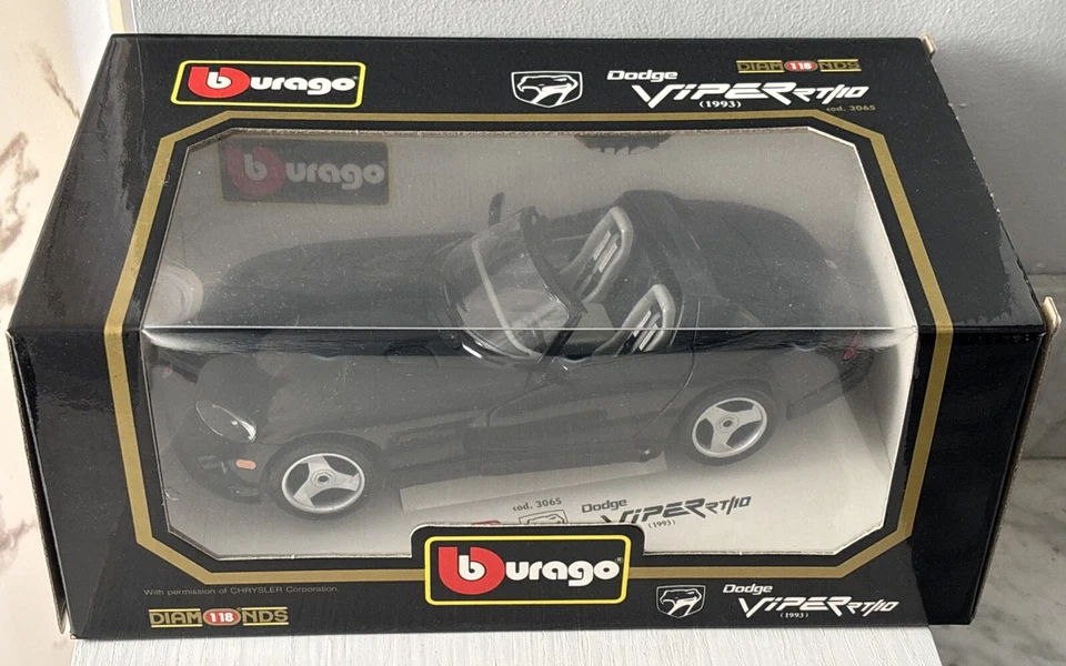 Dodge Viper RT/10 1993 en Burago negro escala 1:18 troquelado metal juguete coche deportivo Foto 4 de 4