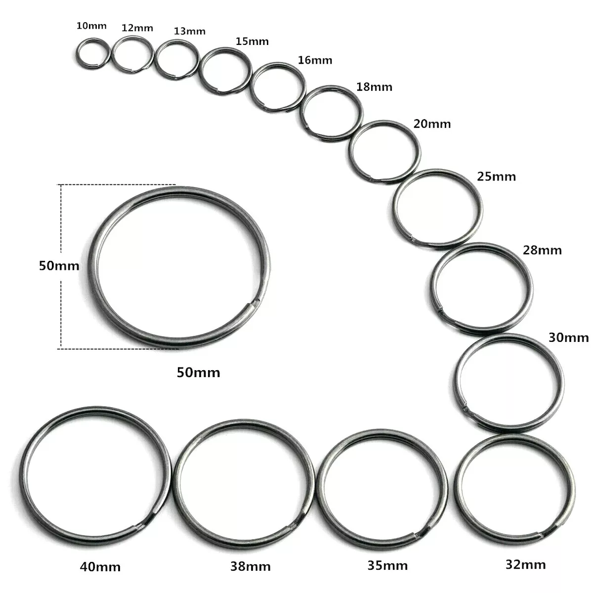 Small Large Keyring Jump Split Rings Gun Metal Black Hoop Loop