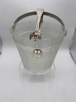 Glass Ice Bucket Barrel With Hammered Metal Handle And Claw Tongs