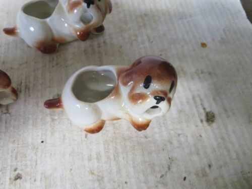 3 Vintage Small White & Brown Ceramic Dogs With Open Mouth Creamers - Picture 4 of 9