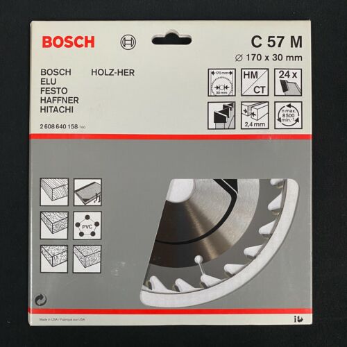 Bosch C57M 170mm x 30mm 24T TCT Circular Saw Blade Wood, Board, PVC. Made in USA