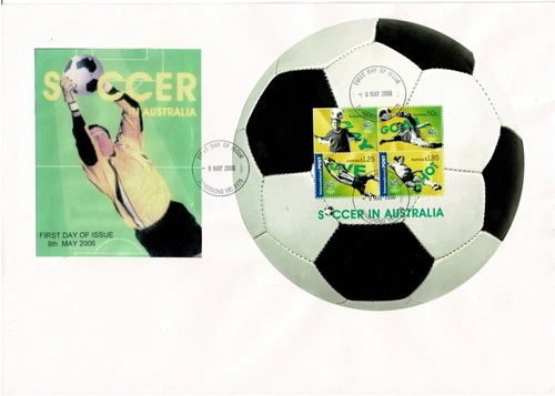 Stamps Australia 2006 football soccer mini sheet on homer made first day cover