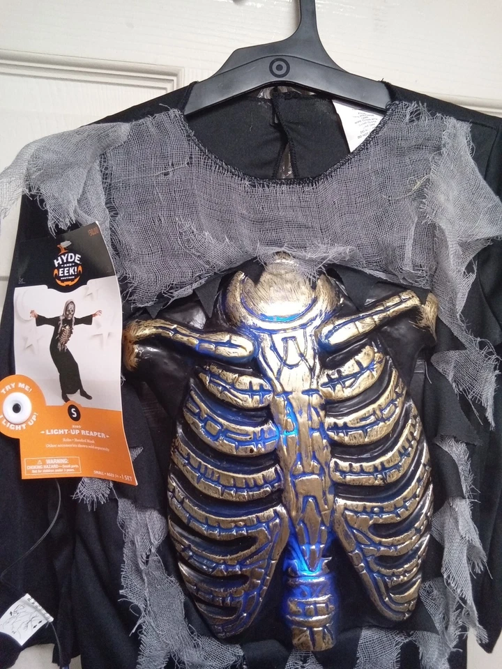 Light-Up Blue Glow Skeleton Reaper Kids M.G. 服装 - 4-7 小灯! — 第 2/4 张图片