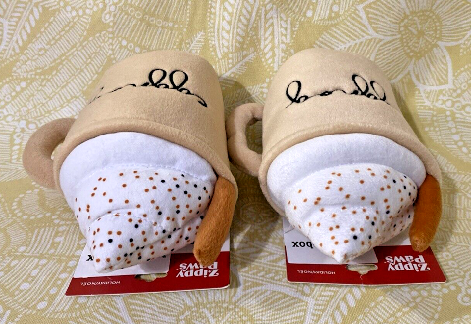 ZippyPaws 2Pack Holiday EGGNOG Mug Cup Sweet Squeaky Dog Toy New FREE