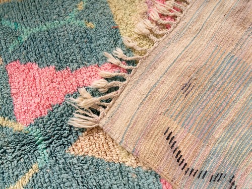 5×9 ft (160x270) Handmade Moroccan Boujaad Green Area Rug Abstract Berber Carpet - Picture 9 of 9