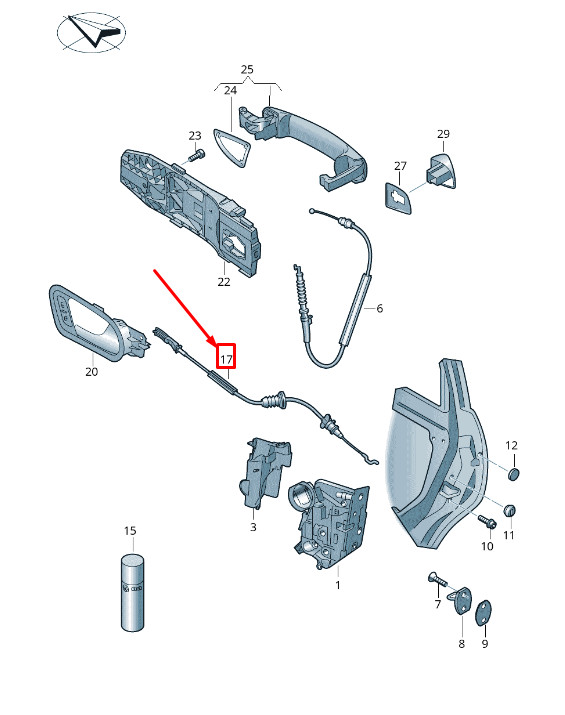 Câble Bowden de verrouillage de porte arrière pour Volkswagen Ameo 6Rg839085