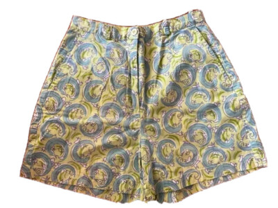 VTG Lilly Pulitzer Green Blue Lizard Print High Waist Mom Shorts 2 Preppy Beach