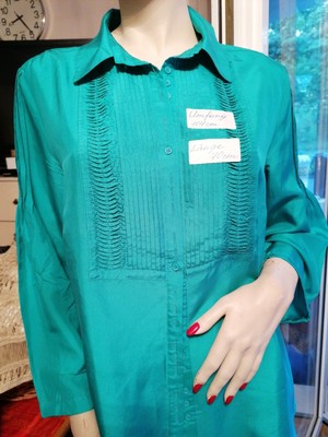  Bluse Frühling Herbst Seide Basic Line türkis lang arm 38 40 Raffung Volant.