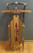 Vintage Flexible Flyer Wood Steerable Sled 1975 Red Metal Runners With Rope