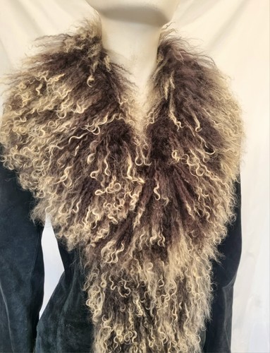 Real Suede&real Mongolian Wool Collar&rtim Lady's Afghan Hippie Jacket Sz 14 VGC - Picture 6 of 16