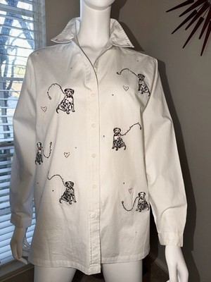 Vtg Bobbie Brooks Shirt Dalmatians Hearts Rhinestones Cotton Generous Size S