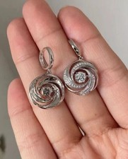 2Ct Round Simulated Diamond Swirl Drop Women's Earrings In 14K White Gold Plated