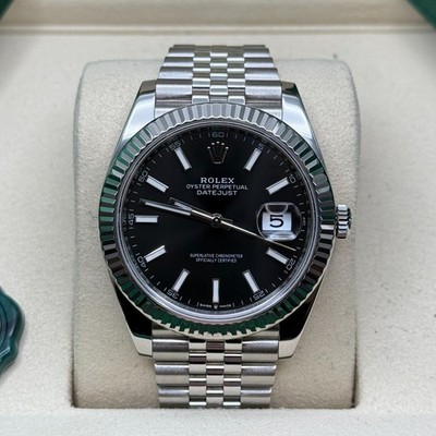 Rolex Datejust 41 Black Index Dial Stainless Steel Fluted Bezel Jubilee Bracelet