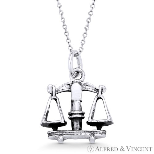 Libra Zodiac Sign "Balanced Scale" Necklace Pendant in Solid 925 Sterling Silver