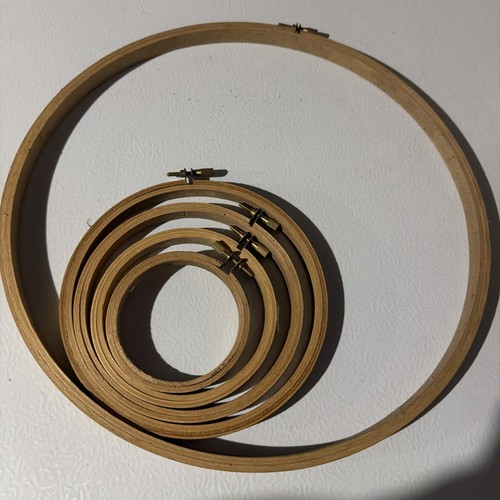 Wood Embroidery Hoops Set with Adjustable Tension Clamps Various Sizes Vintage