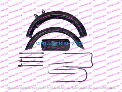 BSA M23 BLACK FRONT & REAR STEEL MUDGUARD / FENDER+ COMPLETE STAY KIT/FIT FOR