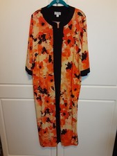 Joan Rivers Long Robe Caftan Pockets Full Zip 1XP Lightweight Coverup EXCELLENT