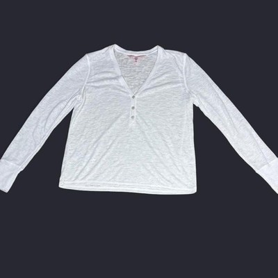 Victoria secret White long sleeve Henley pj top simple compfy night day Size S