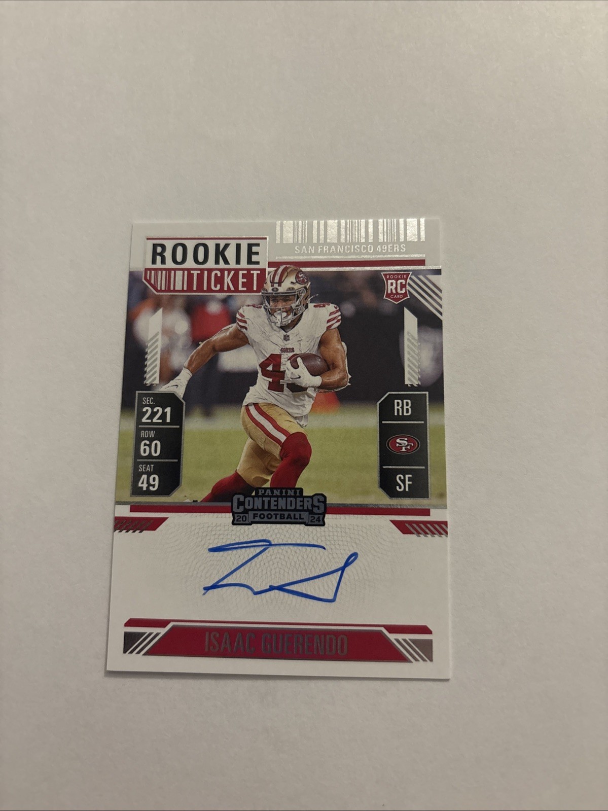 2024 Contenders Rookie Ticket White #138 Isaac Guerendo RC On Card AUTO 49ers