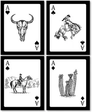 laveliabel Vintage Western Cowboy Playing Card Wall Art Prints Set of 4... 