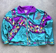 Vtg 90s Y2K Lavon Windbreaker Jacket Full Zip Cheerful Corp Teal Purple XL