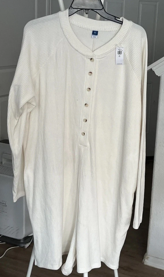 Mameluco de pijama Henley de franela polar liso marfil azul marino antiguo talla XXL Foto 2 de 4