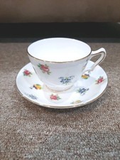Vintage Crown Staffordshire England Tea Cup  Saucer Set Flowers Gold Trim Nice