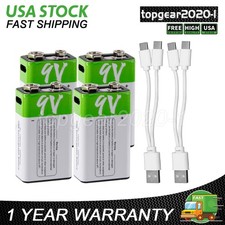 4x 9V 9 Volt Li-ion USB Rechargeable Battery 650mAh Lithium Ion W/ Charge Cable