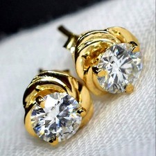 Orecchini solitario diamante bianco 2,00 kt finitura oro giallo