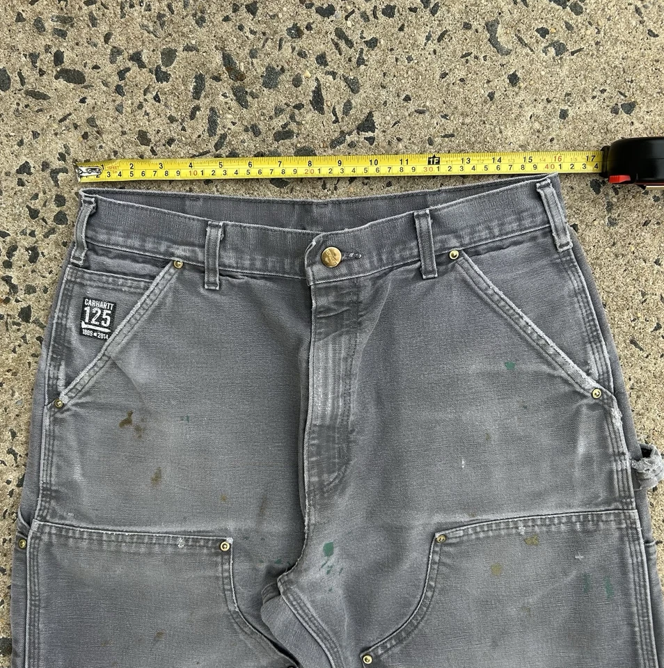 VTG Carhartt B01 Gvl Grey Double Knee Workwear Pant Made in USA 33x34 Distressed - Image 4 of 4