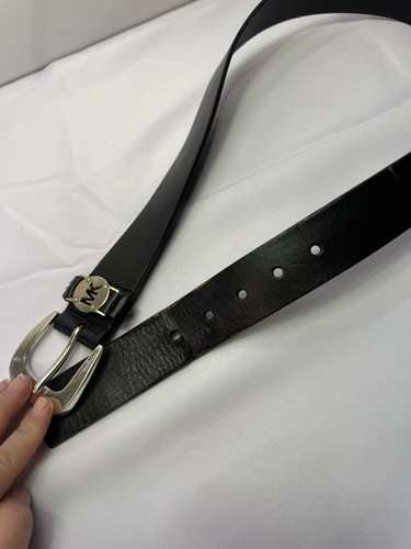Michael Kors women's logo 1.5" wide Leather Belt Black Silver size M 34-38 - Picture 9 of 13