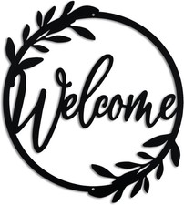 METAL WELCOME SIGN FOR FRONT DOOR LARGE 13.5 INCH BLACK WALL DECOR INDOOR OUTDOO