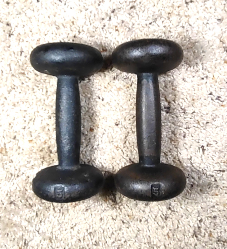 Vintage 5 lb Dumbbell Pair Bun Head Cast Iron