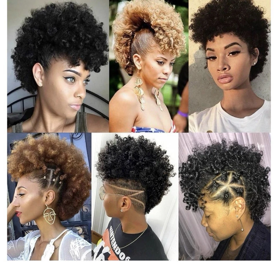 Pelucos cortos afro rizados sintéticos imitación halcones 6 clips BB en negro natural Foto 4 de 4