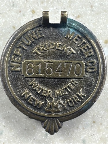 Vintage Neptune Water Meter Co Trident New York Brass Valve Cover Belt Buckle - Picture 1 of 4