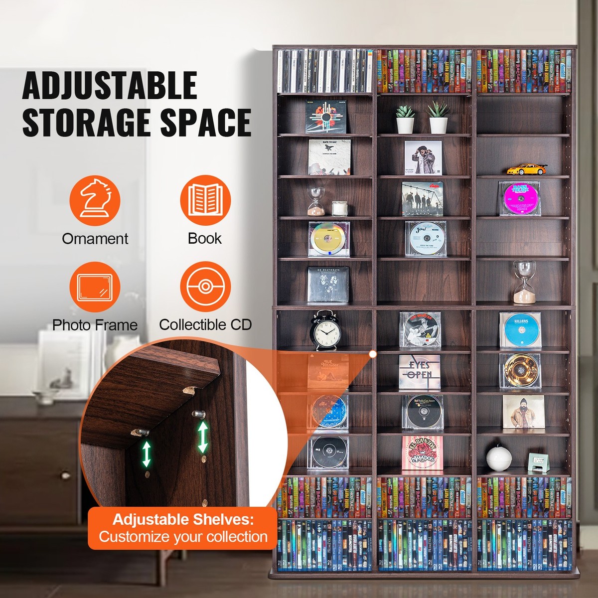 Uimoso Media Storage Cabinet 12 Layers Adjustable DVD Shelves 1080