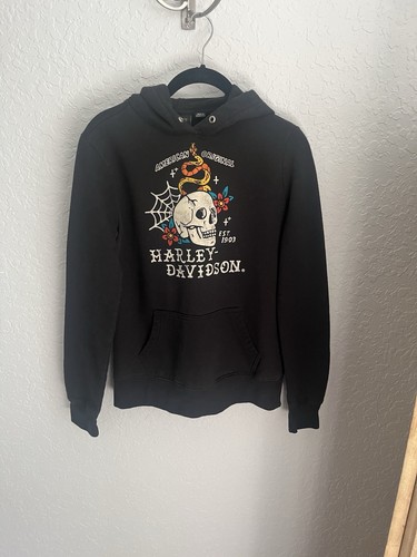 Harley Davidson Skull Snake Tattoo Hoodie Women’s Sweatshirt Small Woodlands TX